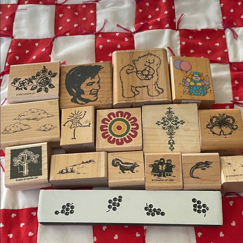 Wooden Rubber Stamps with A Variety of Designs For Crafting Projects Preowned